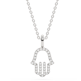 Collar con colgante de Hamsa de diamante de oro blanco de 14K, 0,08 ct G SI, cadena de 18" de largo