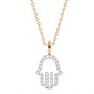 .06ct G SI 14K Yellow Gold Petite Diamond Hamsa Pendant Necklace 18" Long Chain