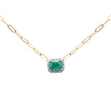 <span style="color:purple">SPECIAL!</span>1.97ct G SI 14K Yellow Gold Cushion Shape Diamond & Natural Green Emerald Gemstone Paper Clip Necklace  15+2" Ext Long Chain
