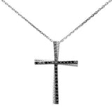 <span style="color:purple">SPECIAL!</span> .35ct G SI 14K White Gold Black Diamond Cross Pendant Necklace 18" Long Chain