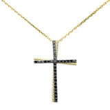 <span style="color:purple">SPECIAL!</span> .35ct G SI 14K Yellow Gold Black Diamond Cross Pendant Necklace 18" Long Chain
