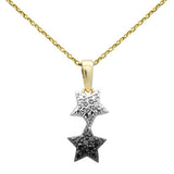 .16ct G SI 14K Yellow Gold Black & White Diamond Star Pendant Necklace 18" Long Chain