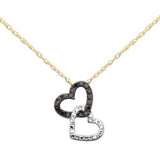 .18ct G SI 14K Yellow Gold Black & White Diamond Heart Pendant Necklace 18" Long Chain