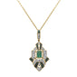 <span style="color:purple">SPECIAL!</span> .89ct G SI 14K Yellow Gold Diamond & Emerald Gemstones Geometric Pendant Necklace 18" Long Chain