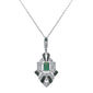 <span style="color:purple">SPECIAL!</span> .89ct G SI 14K White Gold Diamond & Emerald Gemstones Geometric Pendant Necklace 18" Long Chain