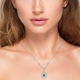 <span style="color:purple">SPECIAL!</span> 2.67ct G SI 14K White Gold Pear Shape Diamond & Blue Sapphire Gemstones Pendant Necklace 18" Long Chain