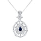<span style="color:purple">SPECIAL!</span> 2.67ct G SI 14K White Gold Pear Shape Diamond & Blue Sapphire Gemstones Pendant Necklace 18" Long Chain