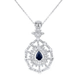 <span style="color:purple">SPECIAL!</span> 2.67ct G SI 14K White Gold Pear Shape Diamond & Blue Sapphire Gemstones Pendant Necklace 18" Long Chain