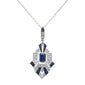 <span style="color:purple">SPECIAL!</span> 1.22ct G SI 14K White Gold Diamond & Blue Sapphire Gemstones Geometric Pendant Necklace 18" Long Chain