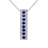 .72ct G SI 14K White Gold Diamond & Blue Sapphire Gemstones Pendant Necklace 18" Long Chain