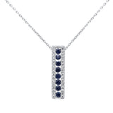 .72ct G SI 14K White Gold Diamond & Blue Sapphire Gemstones Pendant Necklace 18" Long Chain