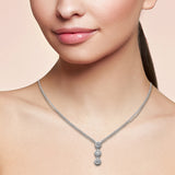 <span style="color:purple">¡ESPECIAL!</span>.25ct G SI 14K Oro Blanco Collar con Colgante de Tres Piedras de Diamante con Gotas y Cuentas de 14+2" de Cadena Extendida