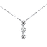 <span style="color:purple">¡ESPECIAL!</span>.25ct G SI 14K Oro Blanco Collar con Colgante de Tres Piedras de Diamante con Gotas y Cuentas de 14+2" de Cadena Extendida