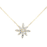 .33ct G SI 14K Yellow Gold Diamond Starburst Pendant Necklace 18" Long Chain