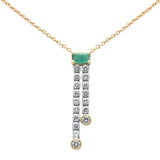 1.37ct G SI 14K Yellow Gold Diamond & Emerald Gemstones Pendant Necklace 14+2" Ext. Chain