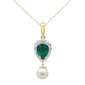 <span style="color:purple">SPECIAL!</span> 4.22ct G SI 14K Yellow Gold Diamond Natural Emerald & Freshwater Pearl Pendant Necklace 18" Long