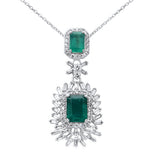4.85ct G SI 14K White Gold Diamond & Natural Emerald Gemstones Pendant