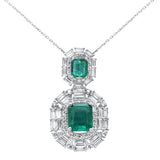 7.42ct G SI 14K White Gold Diamond & Natural Emerald Gemstones Pendant