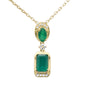 .77ct G SI 14K Yellow Gold Diamond & Natural Emerald Pendant Necklace  18" Long Chain