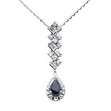 .73ct G SI 14K White Gold Diamond & Blue Sapphire Gemstones Pendant Necklace 16+2" Ext Long
