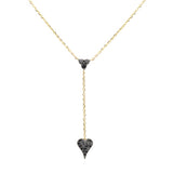 .19ct G SI 14K Yellow Gold Diamond Black Diamond Heart Drop Pendant Necklace  16+2" Ext Long