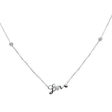 .07ct G SI 14K White Gold Diamond " Love" Pendant Necklace 16+2" Ext Long