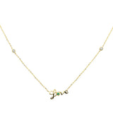 .07ct G SI 14K Yellow Gold Diamond & Emerald Gemstones "Love" Pendant Necklace 16+2" Ext Long