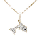 .11ct G SI 14K Yellow Gold Diamond Dolphin Pendant Necklace 18" Long