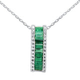 .85ct G SI 14K Yellow Gold Diamond & Emerald Gemstones Pendant Necklace 18" Long