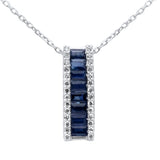 .99ct G SI 14K White Gold Diamond & Blue Sapphire Gemstones Pendant Necklace 18" Long