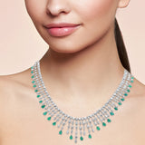 17.54ct G SI 14K White Gold Diamond & Natural Emerald Gemstones Pendant Necklace 16" Long