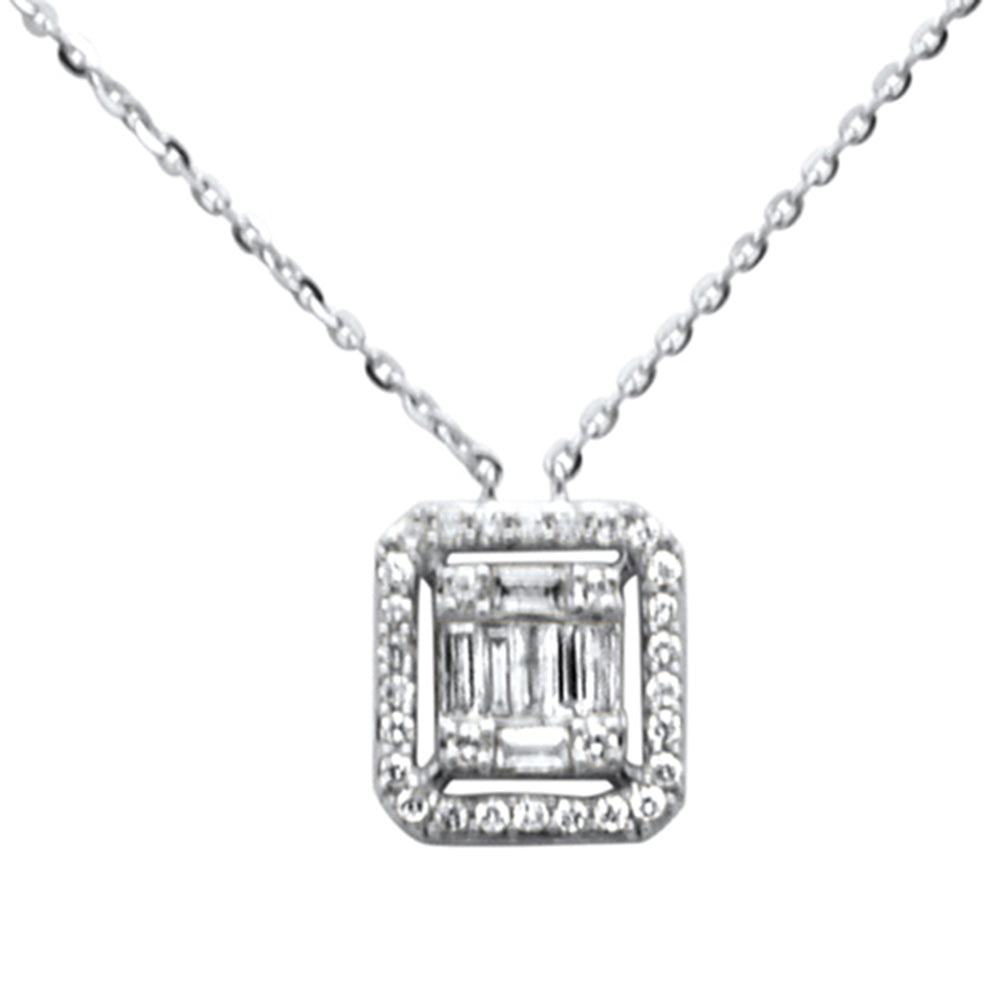 .26ct G SI 14K White Gold Round & Baguette Diamond Pendant Necklace 18" Long