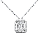 .26ct G SI 14K White Gold Round & Baguette Diamond Pendant Necklace 18" Long
