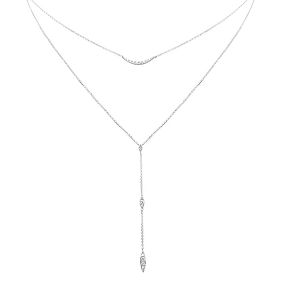 .26ct G SI 14K White Gold Diamond Double Layers Drop Pendant Necklace 18" Long
