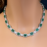 38.73ct G SI 14K White Gold Diamond & Natural Emerald Gemstones Pendant Necklace 16" Long