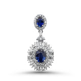 4.39 G SI 14K White Gold Diamond & Blue Sapphire Gemstones Pendant