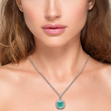 1.53ct G SI 14K White Gold Diamond & Emerald Gemstones Pendant Necklace 18" Long