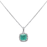 1.53ct G SI 14K White Gold Diamond & Emerald Gemstones Pendant Necklace 18" Long