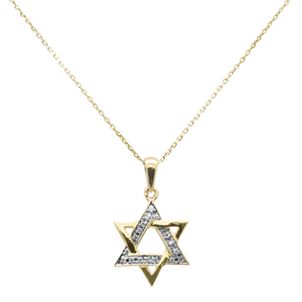 <span style="color:purple">SPECIAL!</span>.12ct G SI 14K Yellow Gold Diamond Star of David Pendant Necklace 18" Long Chain