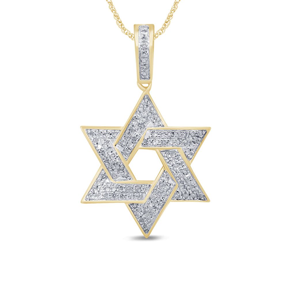 <span style="color:purple">¡ESPECIAL!</span> .26ct G SI 14K Oro Amarillo Diamante Estrella de David Colgante Collar Cadena de 18" de Largo
