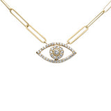 <span>¡LIQUIDACIÓN DE DIAMANTES! </span> Colgante de oro amarillo de 14 quilates con ojo turco y diamante de 0,25 quilates G SI, en cadena de 18 pulgadas de largo
