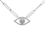 .25ct G SI 14K White Gold Diamond Paper Clip Evil Eye Pendant Necklace 18" Long