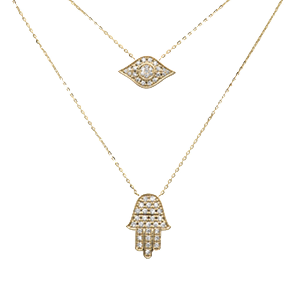 .26ct G SI 14K Yellow Gold Diamond 2 Layers Pendant Necklace 18" Long