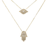 .26ct G SI 14K Yellow Gold Diamond 2 Layers Pendant Necklace 18" Long