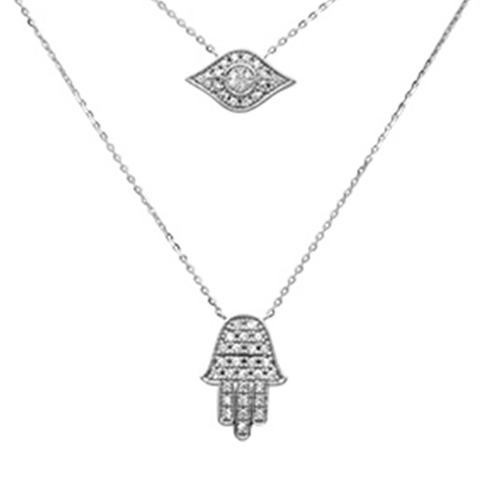 .26ct G SI 14K White Gold Diamond 2 Layers Pendant Necklace 18" Long