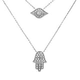 .26ct G SI 14K White Gold Diamond 2 Layers Pendant Necklace 18" Long