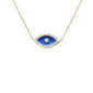 .13ct G SI 14K Yellow Gold Diamond Blue Enamel Evil Eye Pendant Necklace 16+2" Ext