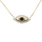 .42ct G SI 14K Yellow Gold Diamond & Blue Sapphire Gemstones Evil Eye Pendant Necklace 16+2" Ext