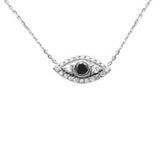 <span style="color:purple">SPECIAL!</span> .42ct G SI 14K White Gold Diamond & Blue Sapphire Gemstones Evil Eye Pendant Necklace 16+2" Ext