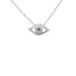 .12ct G SI 14K White Gold Diamond & Blue Sapphire Gemstones Evil Eye Pendant Necklace 16+2" Ext